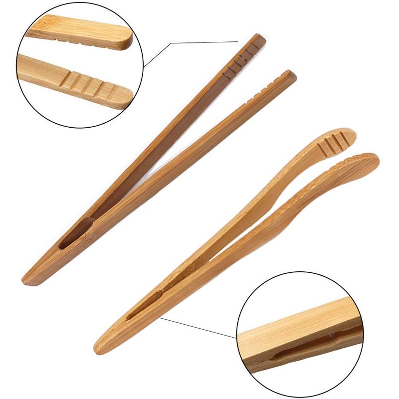 ONERUSUS 4 pack Bamboo Toaster Tongs - 7â€ Reusable Wood Cooking Tongs -Ideal Kitchen Utensil For Cheese Bacon Muffin Fruits Bread- Ultra Grip - Eco-friendly (Yellow-4 pcs) - Image 3